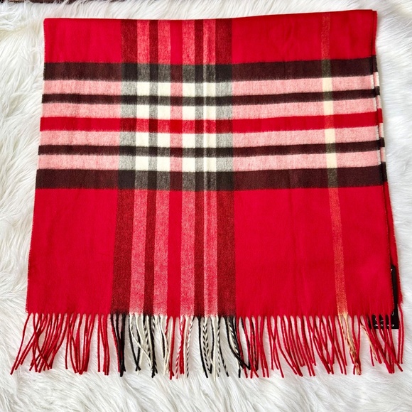 Cashmink Red Plaid Fringe Scarf Soft Lightweight Winter Wrap - Picture 5 of 10